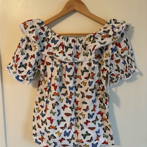 Butterfly Print Off-Shoulder Top - Picture 1 of 4